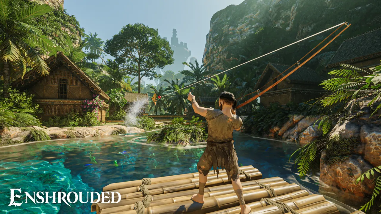 Player checking a wall of achievement progress in the Enshrouded menu
