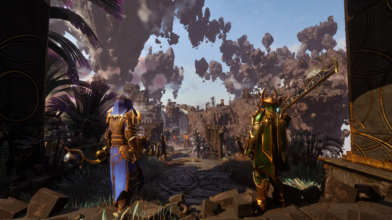 Enshrouded console build showing a player exploring a lush forest biome